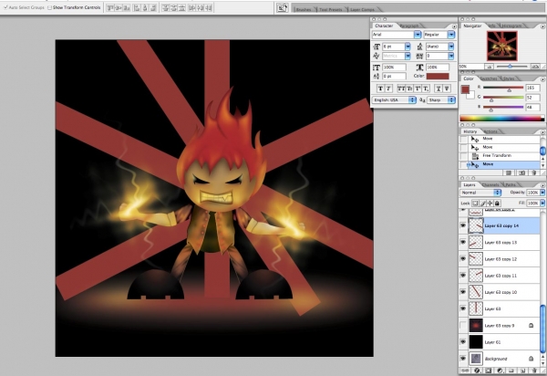 Creation of angry mascot fire: Step 51